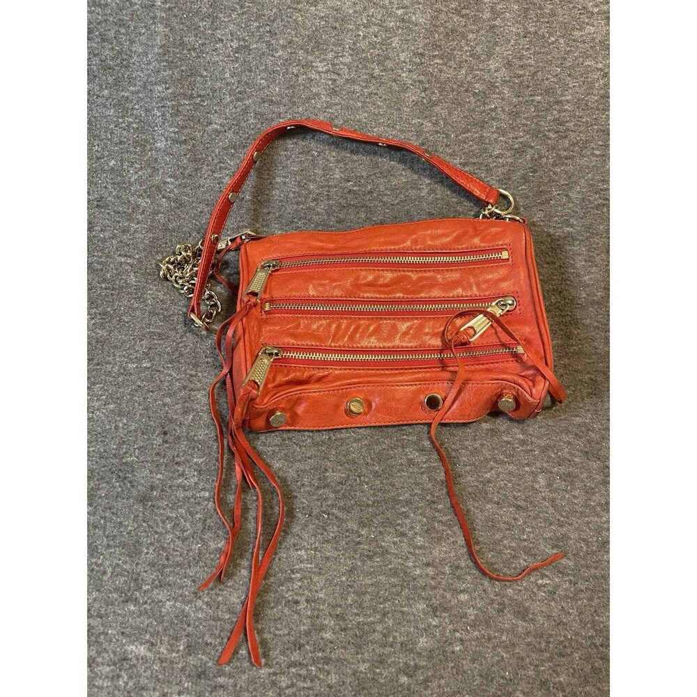 Rebecca Minkoff Mini 5 Zip Crossbody Pebbled Leather Bag Blood Orange Tasseled